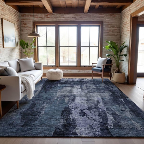 Mayfield Premium Machine Washable Abstract AMF1077 Navy 9 ft. x 12 ft. Area Rug