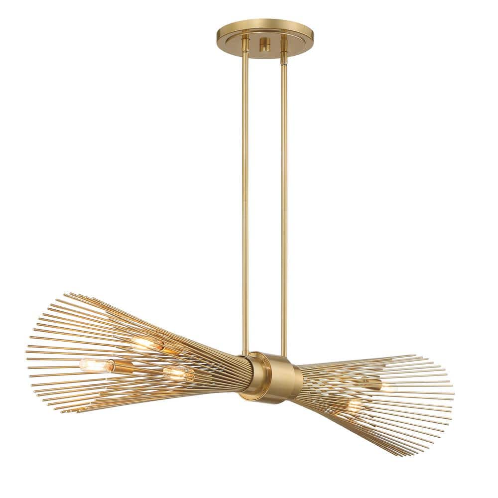 Burnished Brass 6-Light Linear Chandelier with Adjustable Height
