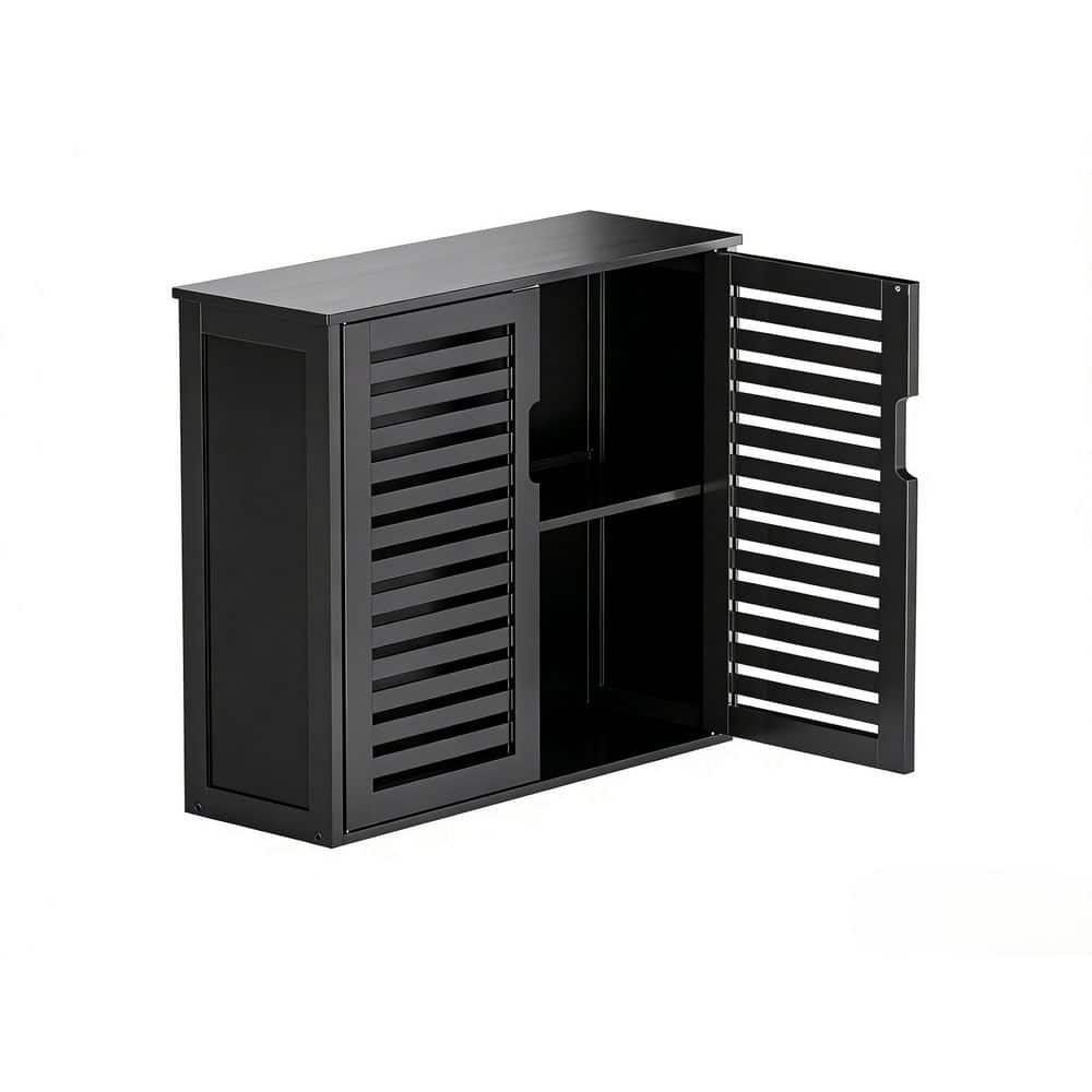 23.03 in. W x 20.28 in. H Bamboo Rectangular Black Surface Mount Medicine Cabinet without Mirror