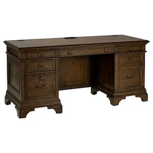 Hartshill 24 in. Rectangle Burnished Oak Wood Credenza Executive Desk with Power Outlet