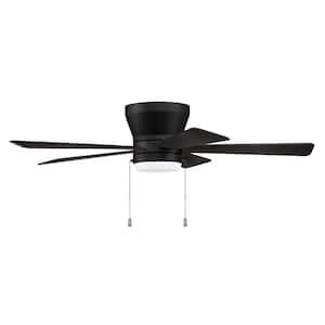 Merit 52 in. Indoor Flush Mount/Hugger Heavy-Duty, 3-Speed Flat Black Finish Ceiling Fan with Integrated LED Light Kit