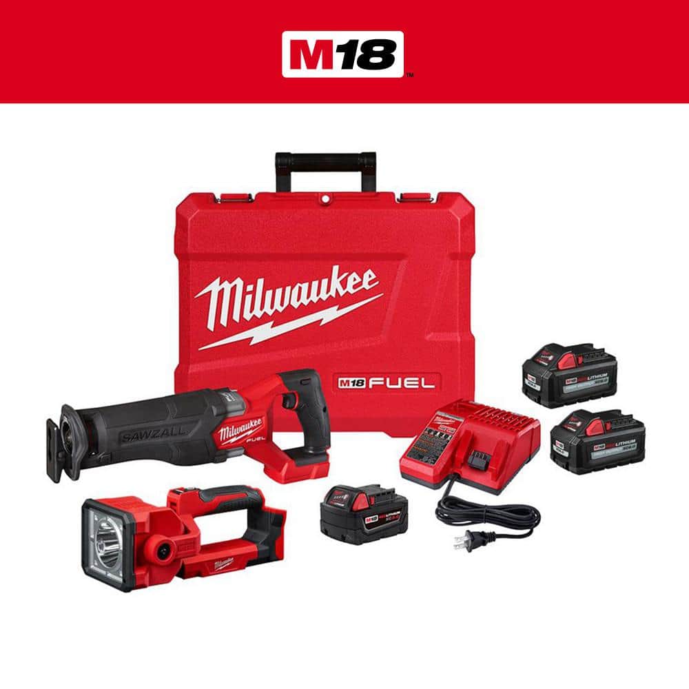 Milwaukee M18 FUEL 18V Lithium-Ion Brushless Cordless SAWZALL Reciprocating  Saw Kit w/ LED Search Light  Two 6.0Ah Batteries 2821-21-2354-20-48-11-1862  The Home Depot