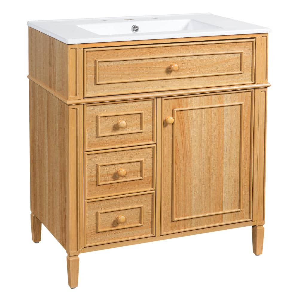 30 in. W x 18.3 in. D x 34 in. H Freestanding Bath Vanity in Brown with White Ceramic Top(Unassembled) price history on PriceWatchPro