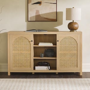 Modern Coastal Oak Wood 58 in. Sideboard with Arched Rattan Panels