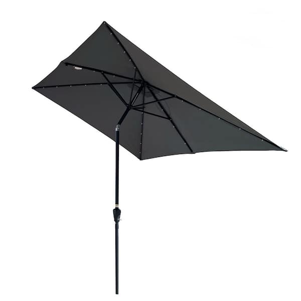 10 ft. Rectangular Patio Umbrella, Solar LED Lighted Outdoor Umbrellas with Crank and Push Button Tilt in Anthracite