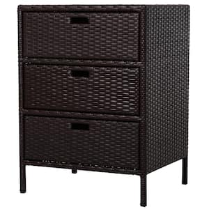 23.5" W x 19.75" D x 32" H Poolside Steel Frame Plastic Rattan Patio Cabinet w/3-Drawers & Weather-Fighting Material