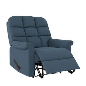 Caribbean Blue Fabric Wall Hugger Recliner with Tufted Cushions