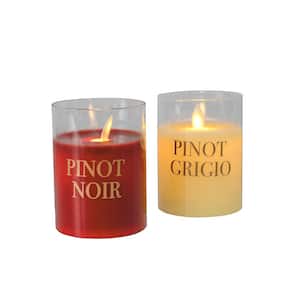 Wine Names Battery Operated LED Glass Candles with Moving Flame (Set of 2)