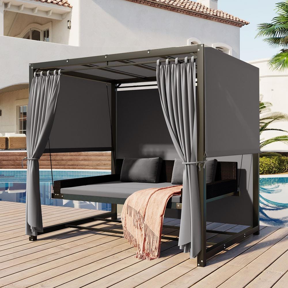 Deluxe patio swing daybed best sale with canopy