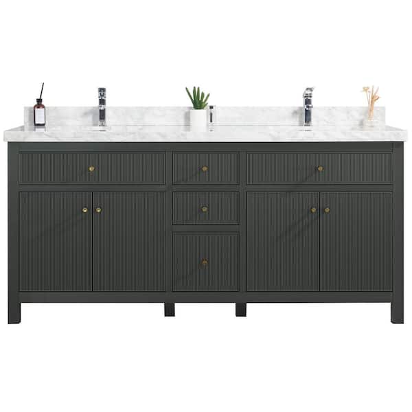 Willow Collections Sonoma 72 in. W x 22 in. D x 36 in. H Double Sink Bath Vanity in Dark Green with 2 in. Carrara Marble Vanity Top