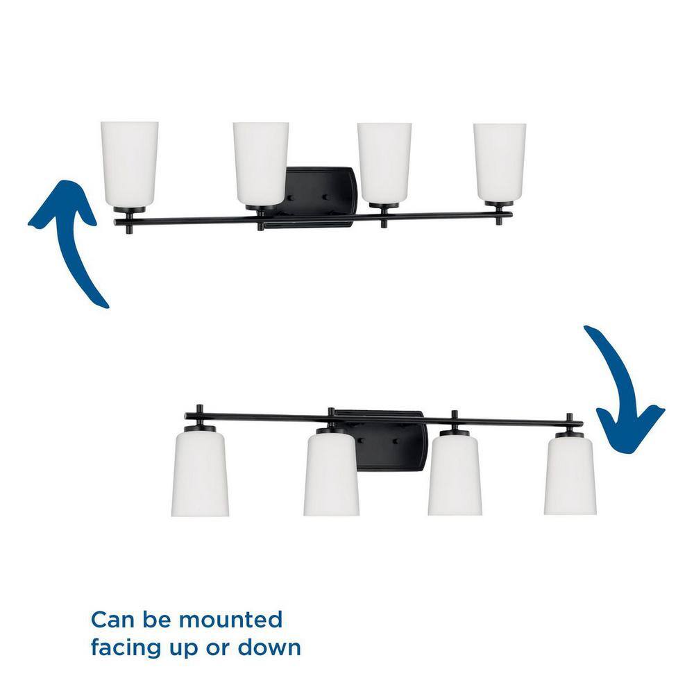 Adley Matte Black 4-Light Vanity Fixture with Opal Glass Shades