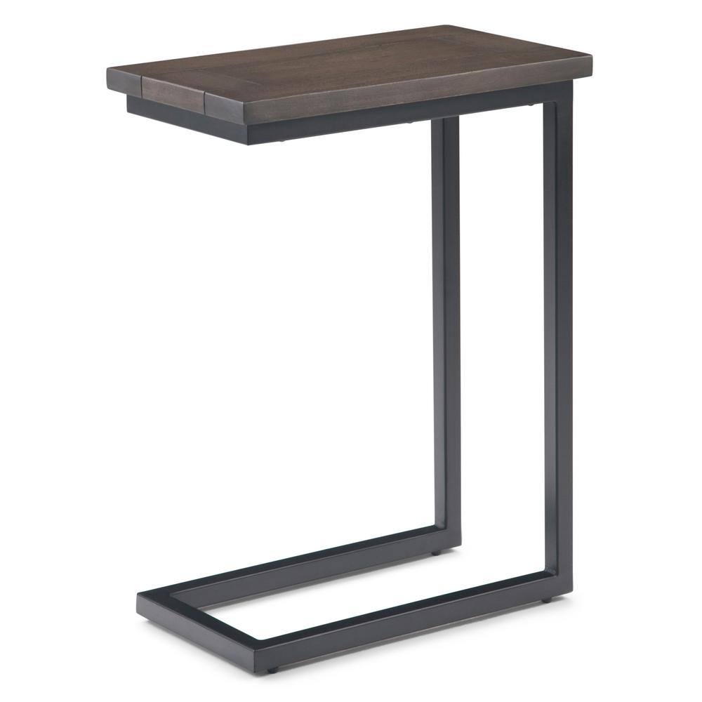 Walnut Brown Mango Wood and Black Metal C-Shaped End Table