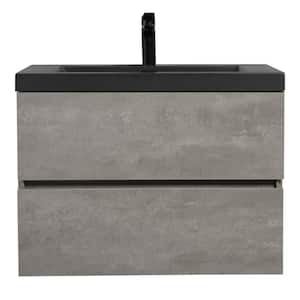 29.50 in. W Wall Mounted Bath Vanity in Gray with Black Quartz Sand Top