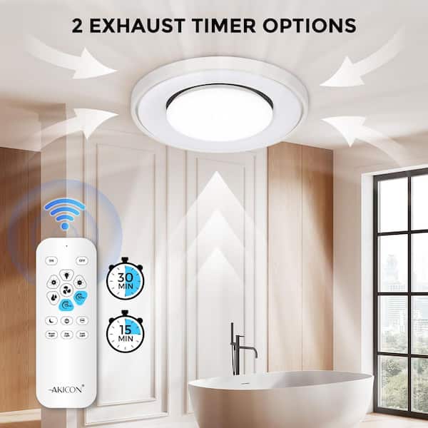 RGB4 Decorative White 110 CFM 1.5 Sone Ceiling Bathroom Exhaust Fan with Dimmable and RGB Light, Remote, Round