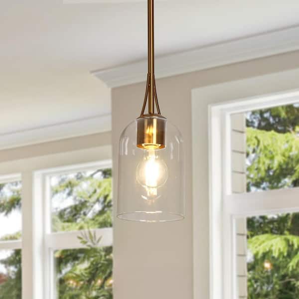 LNC Modern Pendant Light 1-Light Brass Dome Island Mini Pendant Light with Clear Glass Shade for Kitchen, Foyer, Staircase