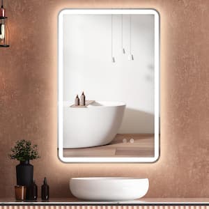 24 in. W x 36 in. H Large Rectangular Frameless Anti-Fog Dimmable Wall Mounted Lighted Bathroom Vanity Mirror in Silver