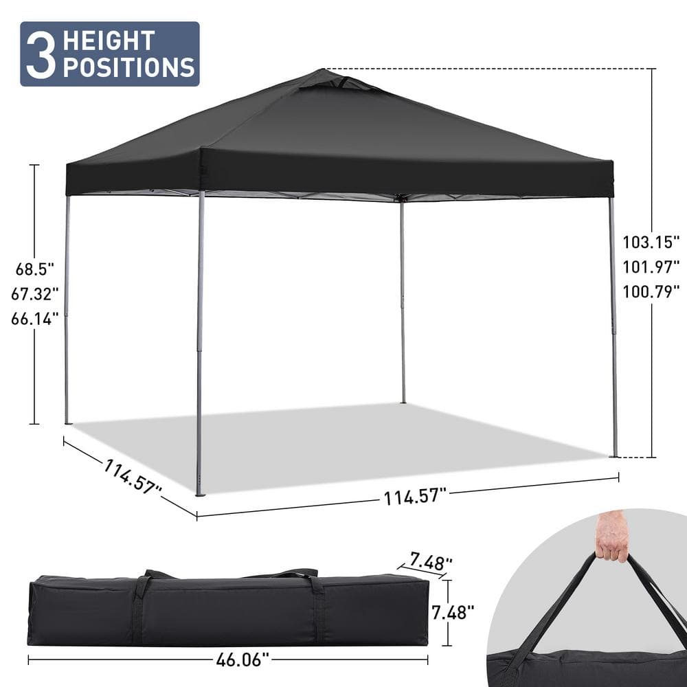 10x10 Black Adjustable Height Pop-Up Canopy Tent