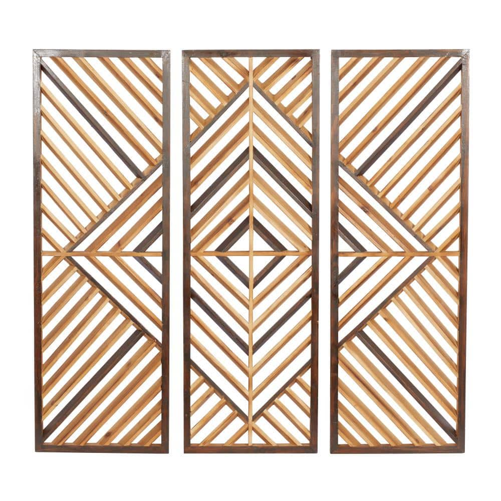 Brown and Light Brown Wood Geometric Wall Decor Set of 3