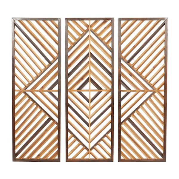 Rustic Wood Wall Art with Geometric Design in Neutral Gray, Metallic Gold,  and Warm Wood Tones