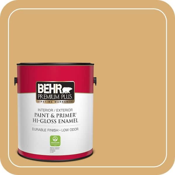 BEHR PREMIUM PLUS 1 gal. Home Decorators Collection #HDC-AC-08 Mustard Field Hi-Gloss Enamel Interior/Exterior Paint & Primer