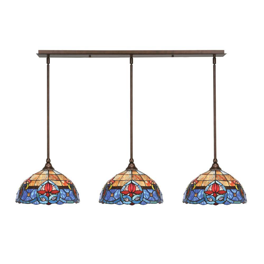 Livingston 100-Watt 3-Light Bronze Shaded Pendant Light with 12 in. Sierra 