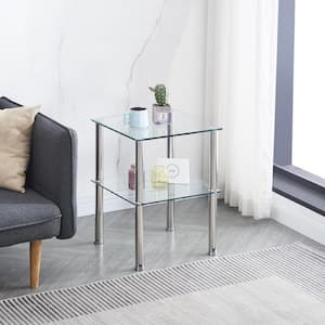 17.71 in. Square Clear Tempered Glass Nightstand Sofa Side Table with Iron Legs for Living Room, Bedroom