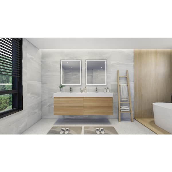 Moreno Bath Fortune 72 in. W Bath Vanity in White Oak with Reinforced Acrylic Vanity Top in White with White Basins