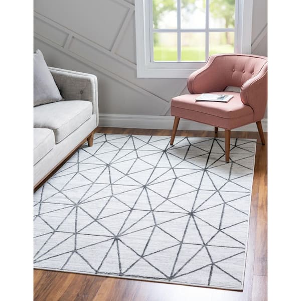 Matrix Trellis Geometric White 9 ft. 10 in. x 14 ft. Area Rug