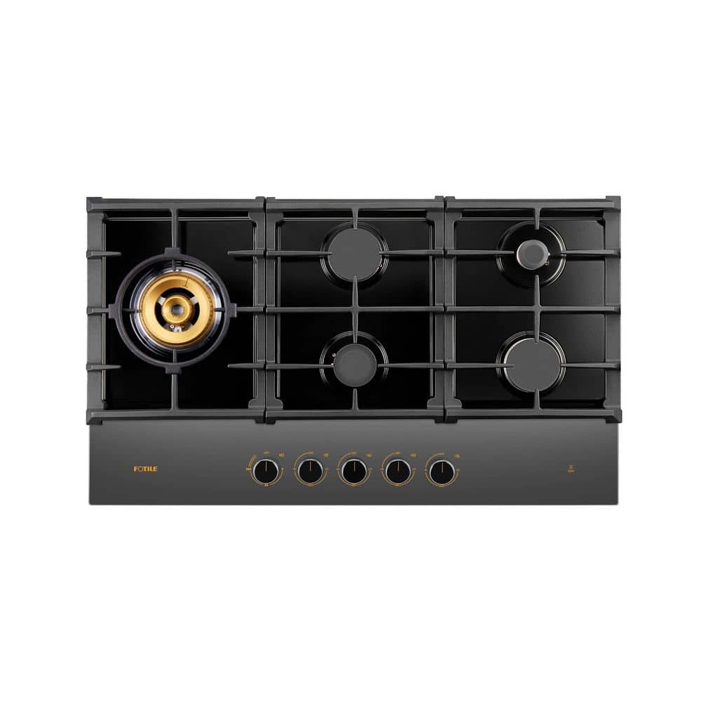 36 in. 5-Burners Recessed Tempered Glass Cook Top Tri-Ring Series in Moonshadow