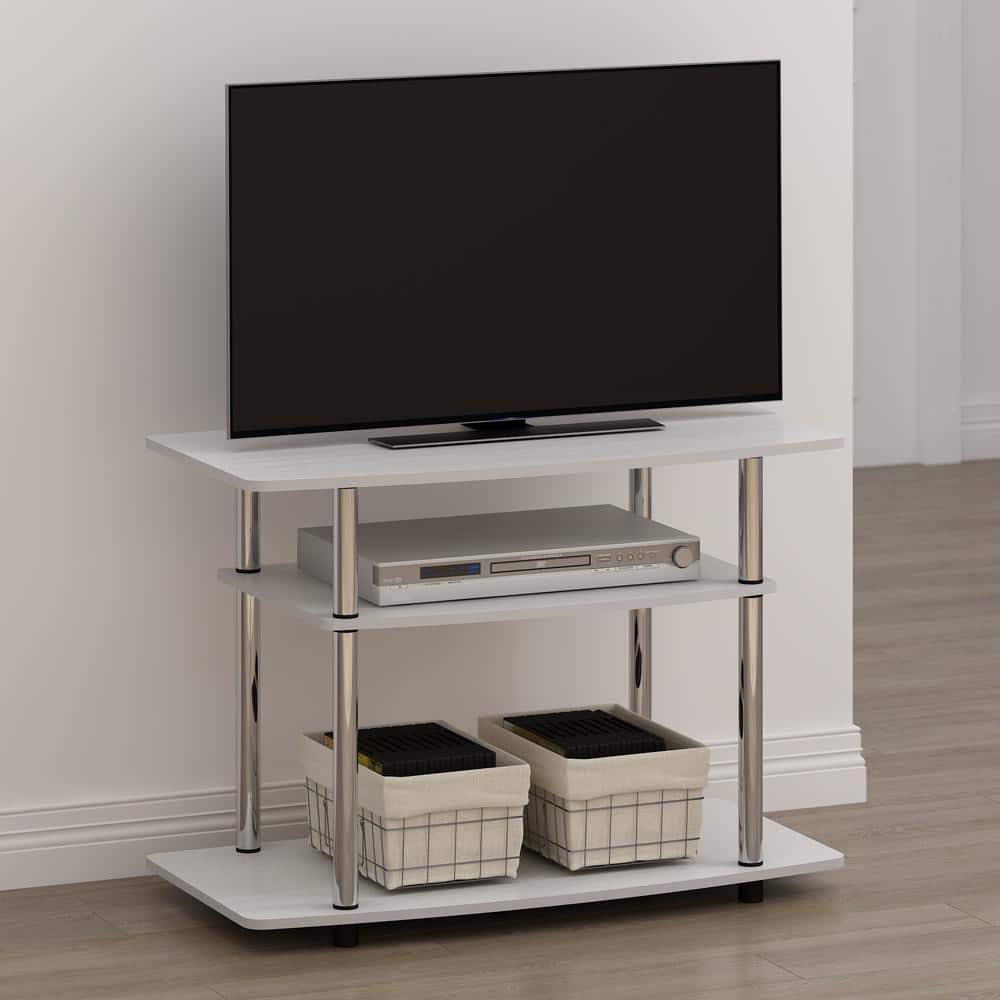 White Oak and Chrome 3-Tier TV Stand