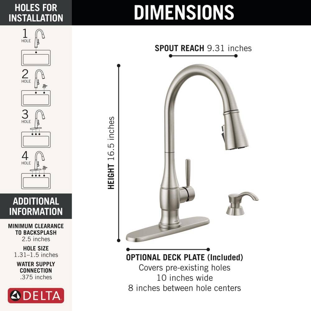 Hazelwood Stainless Steel Pull-Down Kitchen Faucet with Soap Dispenser
