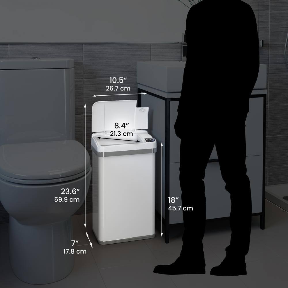 White Stainless Steel Touchless Sensor Trash Can with Odor Filter
