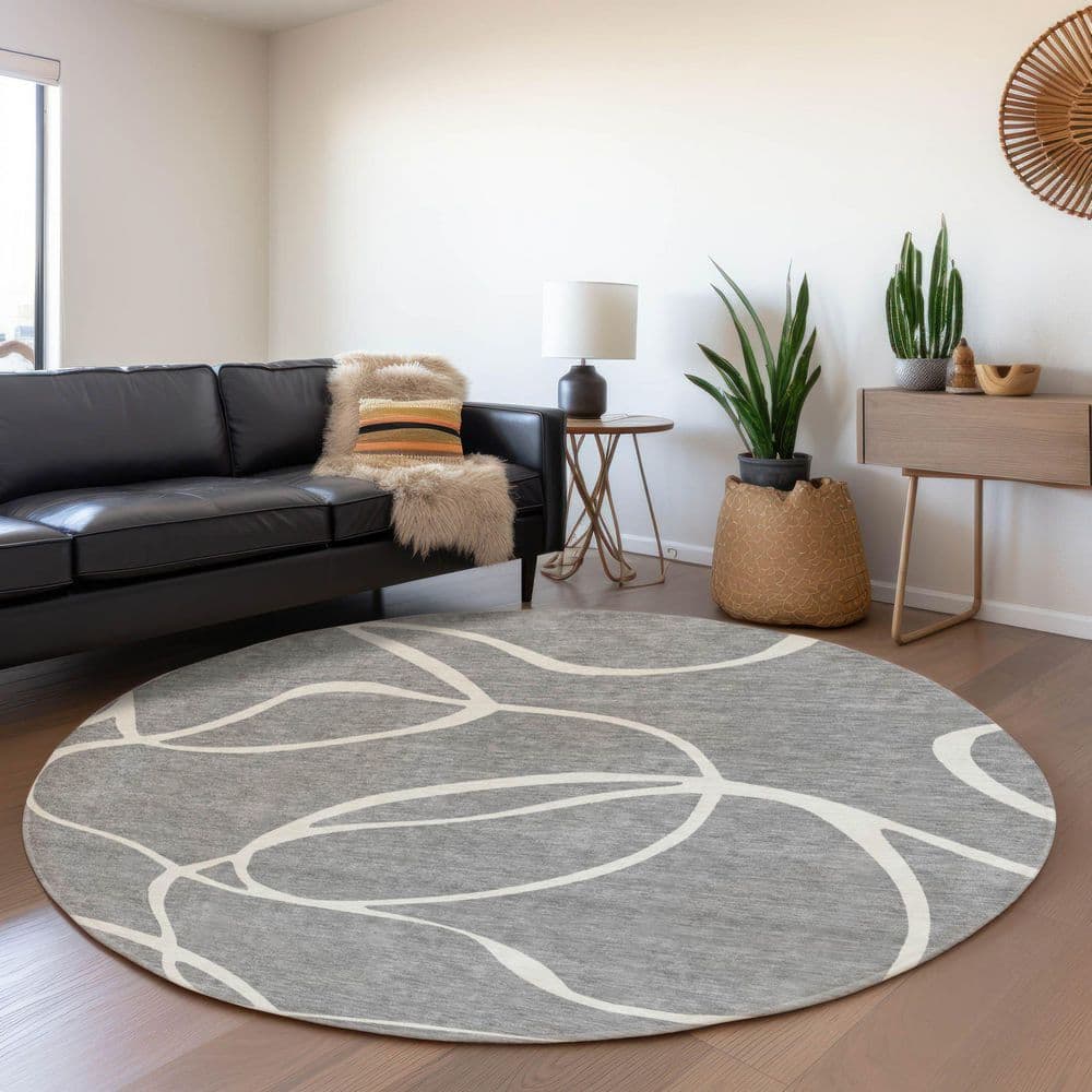 Mayfield Premium Machine Washable Abstract AMF999 Gray 8 ft. x 8 ft. Round Rug price history on PriceWatchPro