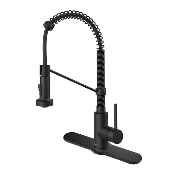 KRAUS Bolden Single Handle Pull Down Sprayer Kitchen Faucet with Deck Plate in Matte Black