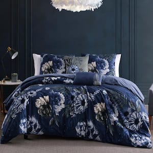 Delphine Blue 100% Cotton 230 Thread Count 5-Piece Reversible Comforter Set