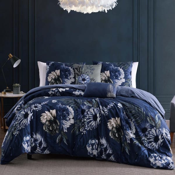 BEBEJAN Delphine Blue 100% Cotton 230 Thread Count 5-Piece Reversible Comforter Set