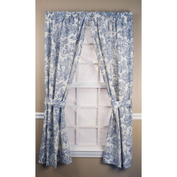 Ellis Curtain Blue Toile Rod Pocket Room Darkening Curtain - 34 in. W x 84 in. L (Set of 2)