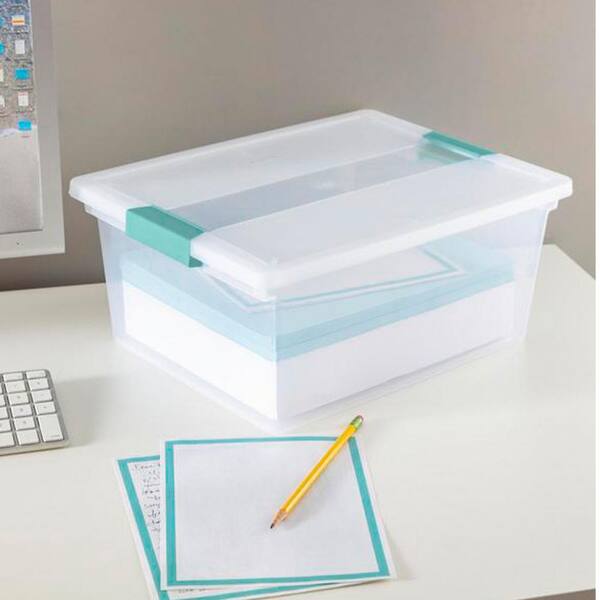 Sterilite Large Plastic File Clip Box Storage Tote Container with Lid (12 Pack), Clear