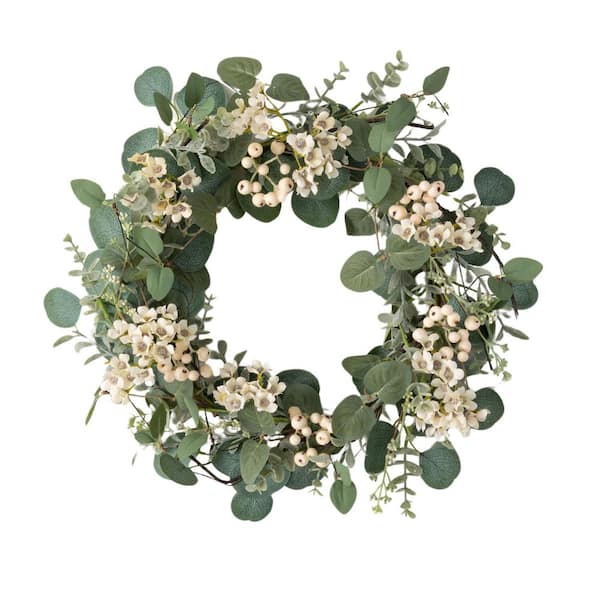 SULLIVANS 20 in. Artificial Eucalyptus and Waxflower Wreath