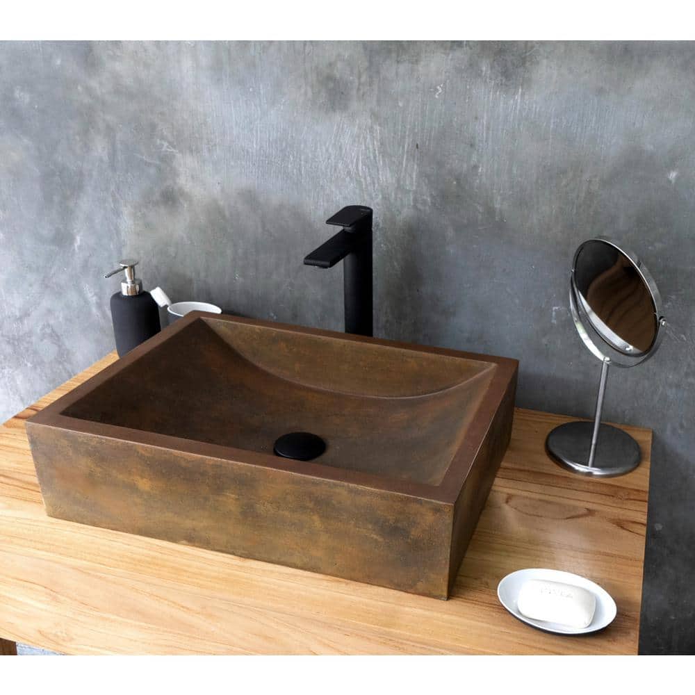 Vintage Brown Rectangular Stone Vessel Sink