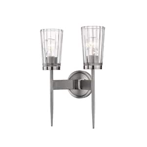 Flair 11 in. 2-Light Antique Nickel Wall Sconce Light with Clear Glass Shade with No Bulb(s) Included