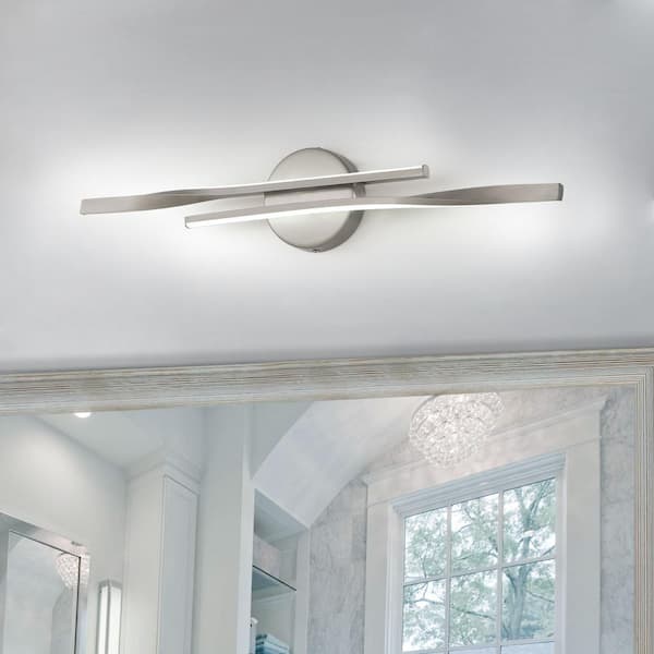 Holiday 23.6 in. 2-Light 15-Watt Integrated LED Nickel Modern Bath Vanity Light