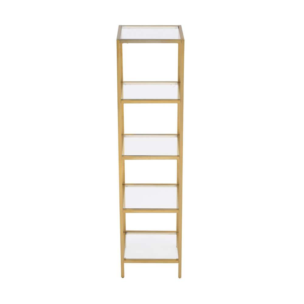 Pierre Brushed Gold Freestanding Linen Cabinet with Glass Shelves