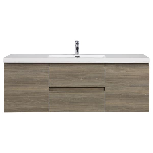 Boosicavelly 60 in. W x 20 in. D x 22 in. H Single Sink Floating Bath Vanity in Ash Grey with Glossy White Resin Top