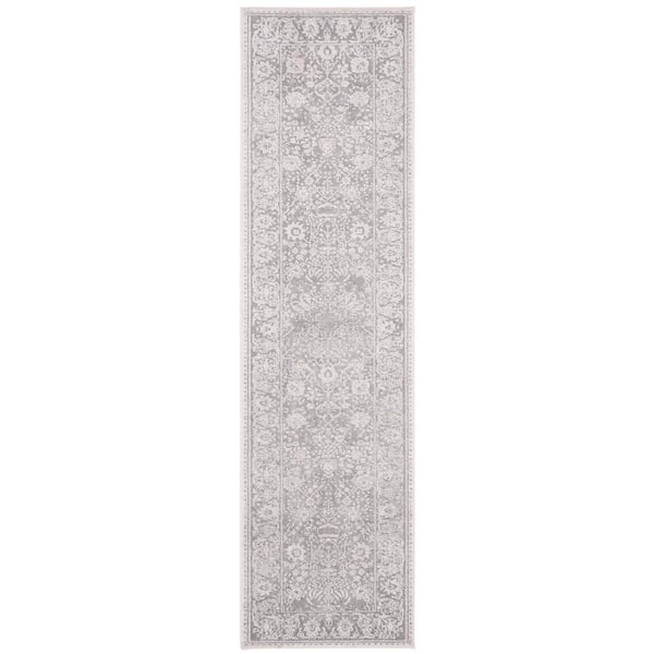 Reflection 2 ft. x 14 ft. Light Gray/Cream Border Distressed Runner Rug