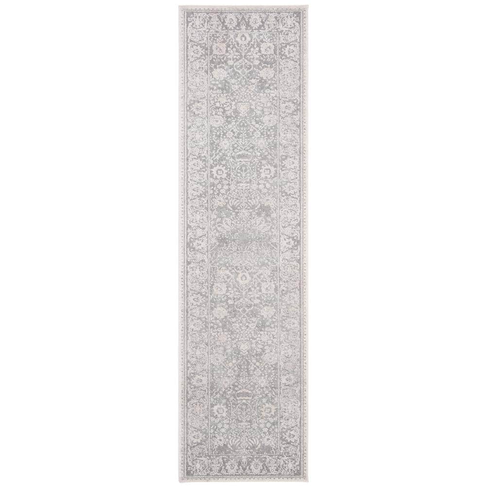 Elegant Floral Essence Light Grey & Cream Hand-Knotted Runner Rug