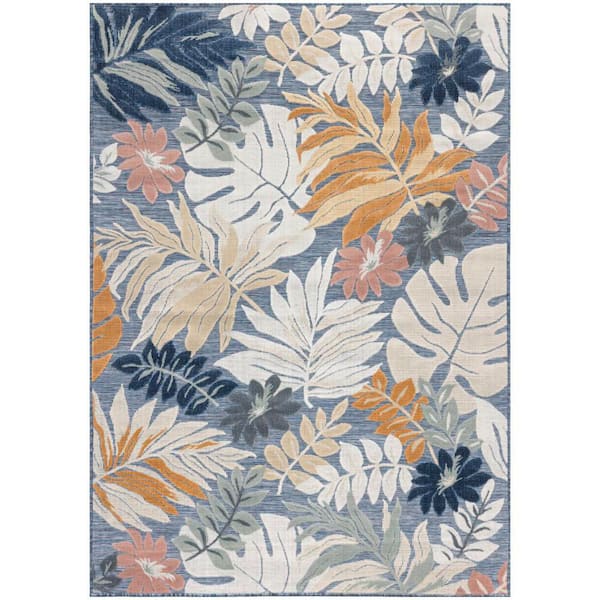 Suncoast Denim Multicolor 5 ft. x 7 ft. Floral Contemporary Area Rug