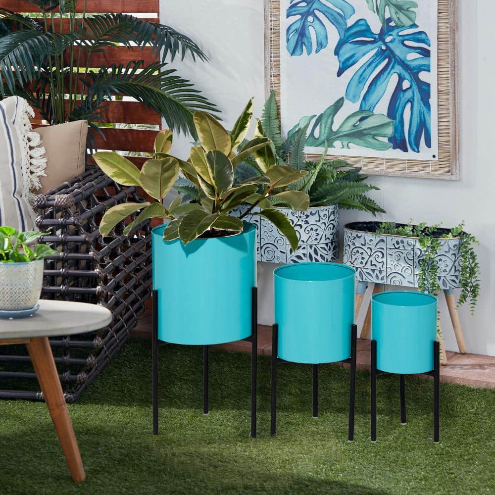 Litton Lane 18 in., 14 in., and 12 in. Medium Teal Metal Indoor