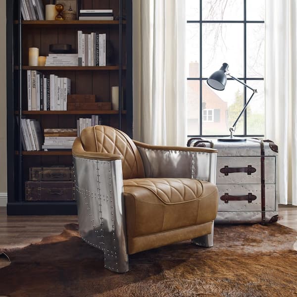 Lucky-Angel Top Leather Khaki Mid Century Modern Genuine Leather