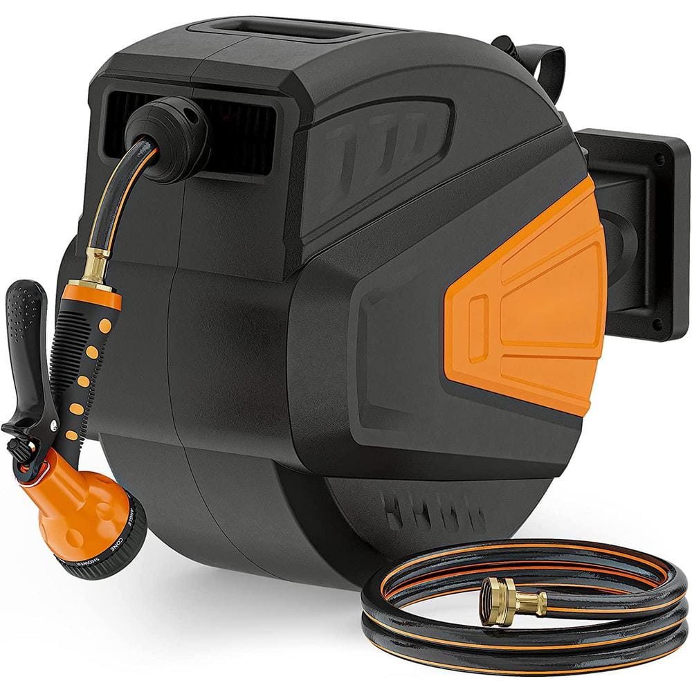 1/2 in. Dia x 100 ft. Wall Mounted Hose Reel with 9-Function Sprayer Nozzle